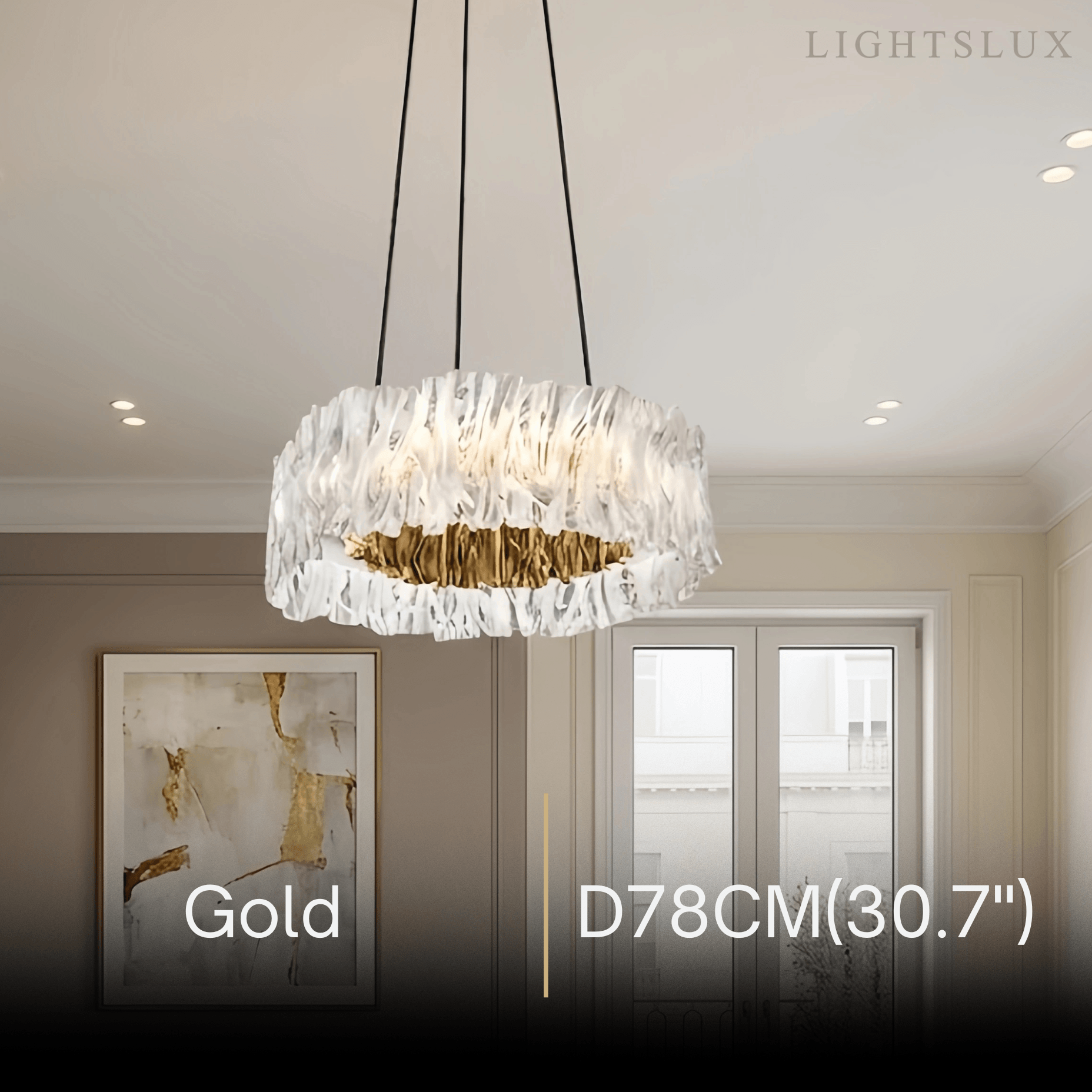 Designer Luxury Pleated Pendant Light – White/Gold/Chrome Acrylic for Living Room - Flindria