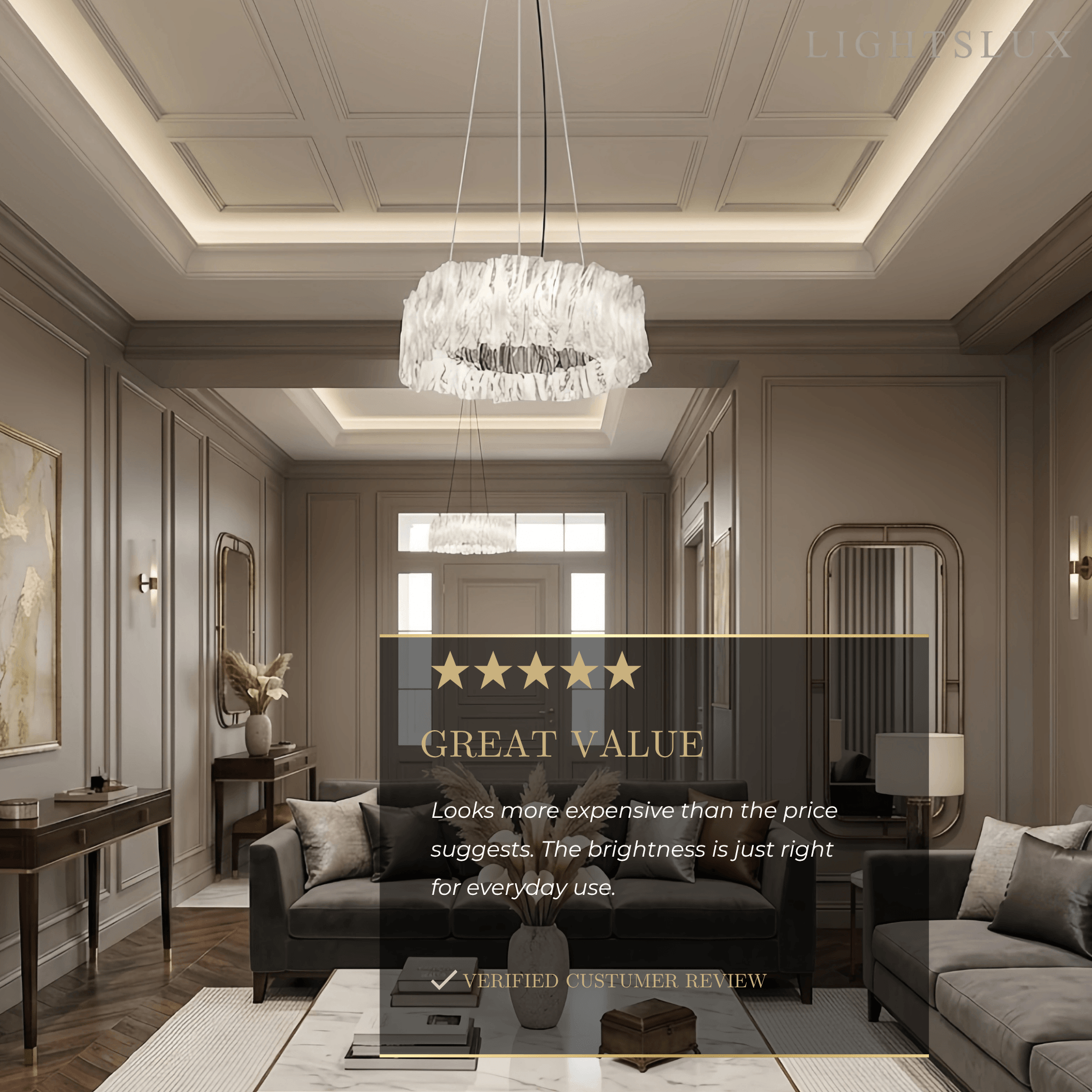 Designer Luxury Pleated Pendant Light – White/Gold/Chrome Acrylic for Living Room - Flindria