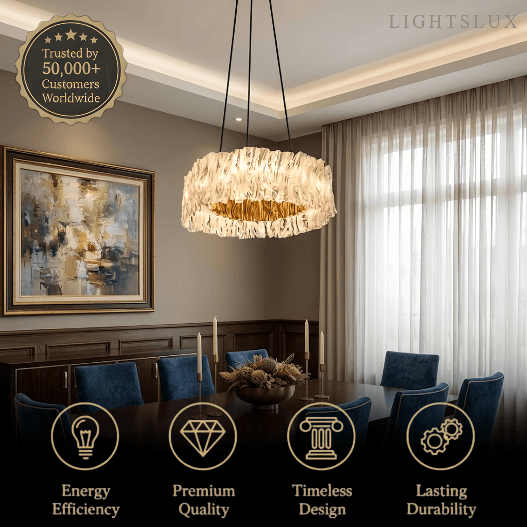 Designer Luxury Pleated Pendant Light – White/Gold/Chrome Acrylic for Living Room - Flindria