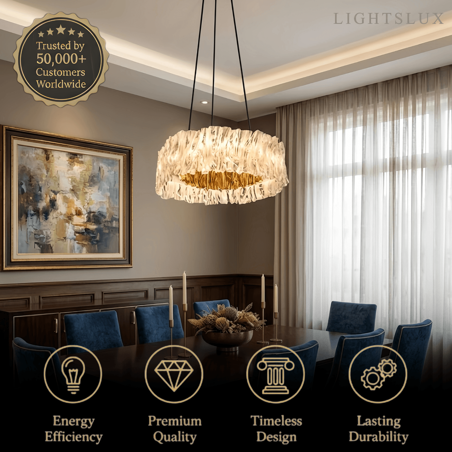 Designer Luxury Pleated Pendant Light – White/Gold/Chrome Acrylic for Living Room - Flindria