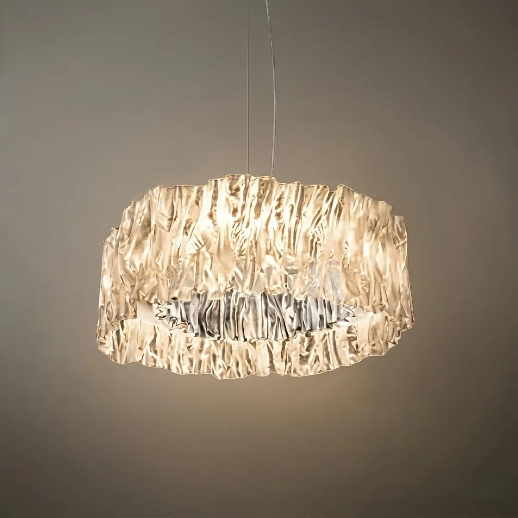 Designer Luxury Pleated Pendant Light – White/Gold/Chrome Acrylic for Living Room - Flindria