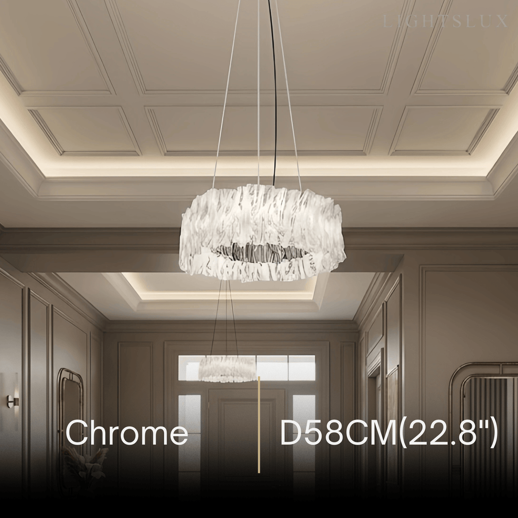 Designer Luxury Pleated Pendant Light – White/Gold/Chrome Acrylic for Living Room - Flindria