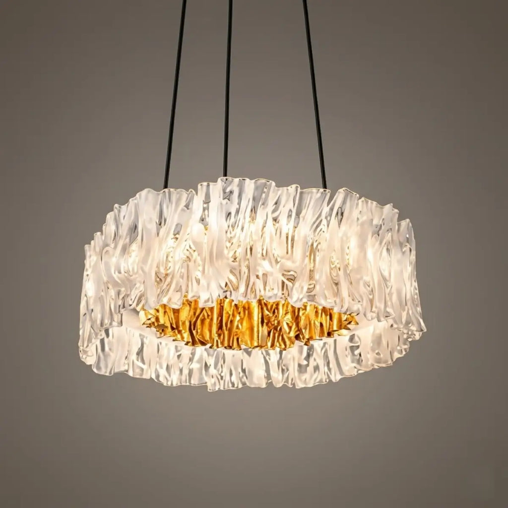 Designer Luxury Pleated Pendant Light – White/Gold/Chrome Acrylic for Living Room - Flindria