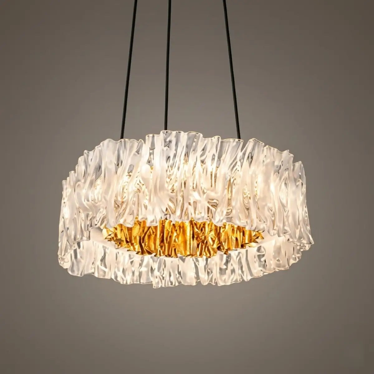 Designer Luxury Pleated Pendant Light – White/Gold/Chrome Acrylic for Living Room - Flindria
