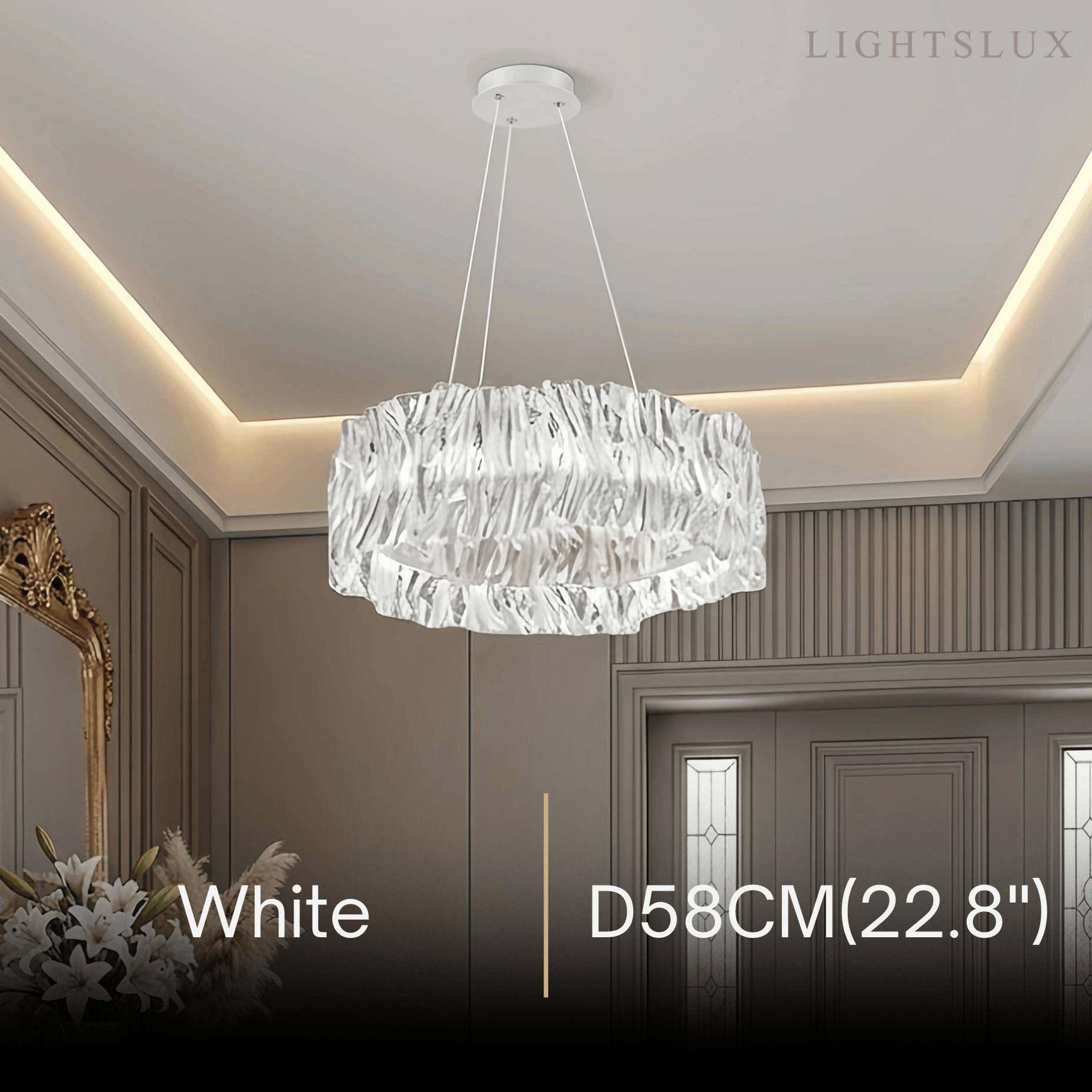 Designer Luxury Pleated Pendant Light – White/Gold/Chrome Acrylic for Living Room - Flindria