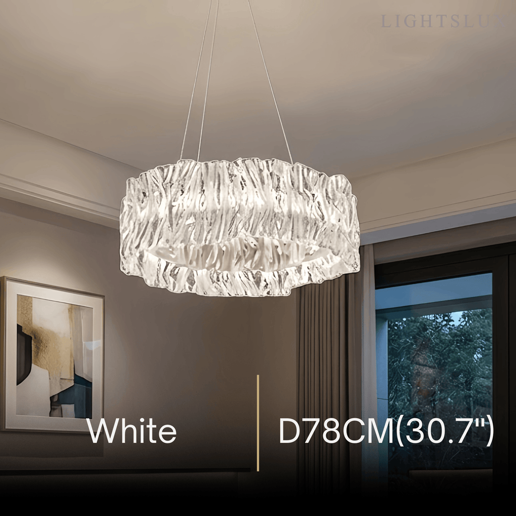 Designer Luxury Pleated Pendant Light – White/Gold/Chrome Acrylic for Living Room - Flindria