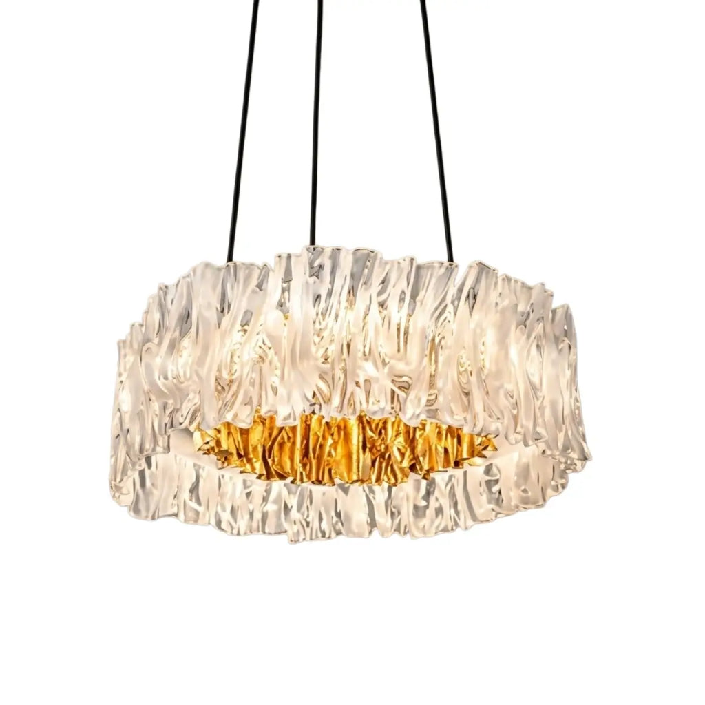 Designer Luxury Pleated Pendant Light – White/Gold/Chrome Acrylic for Living Room - Flindria