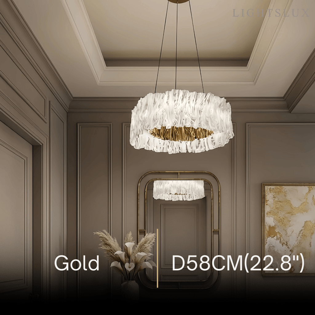 Designer Luxury Pleated Pendant Light – White/Gold/Chrome Acrylic for Living Room - Flindria