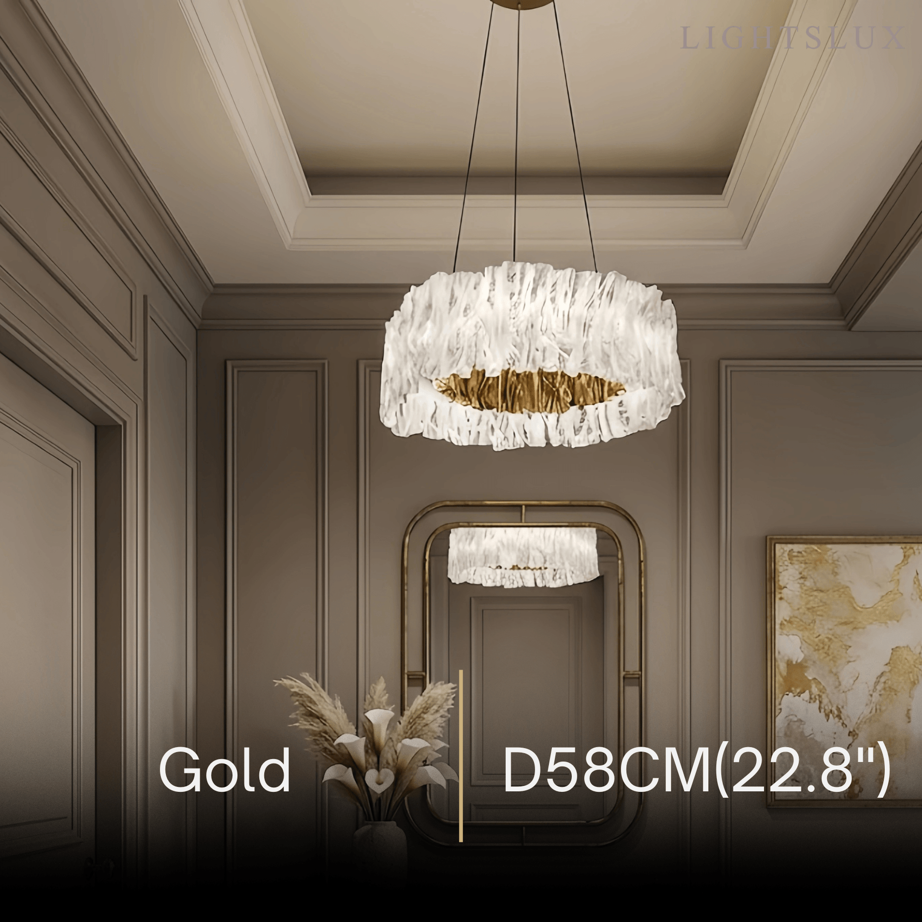Designer Luxury Pleated Pendant Light – White/Gold/Chrome Acrylic for Living Room - Flindria