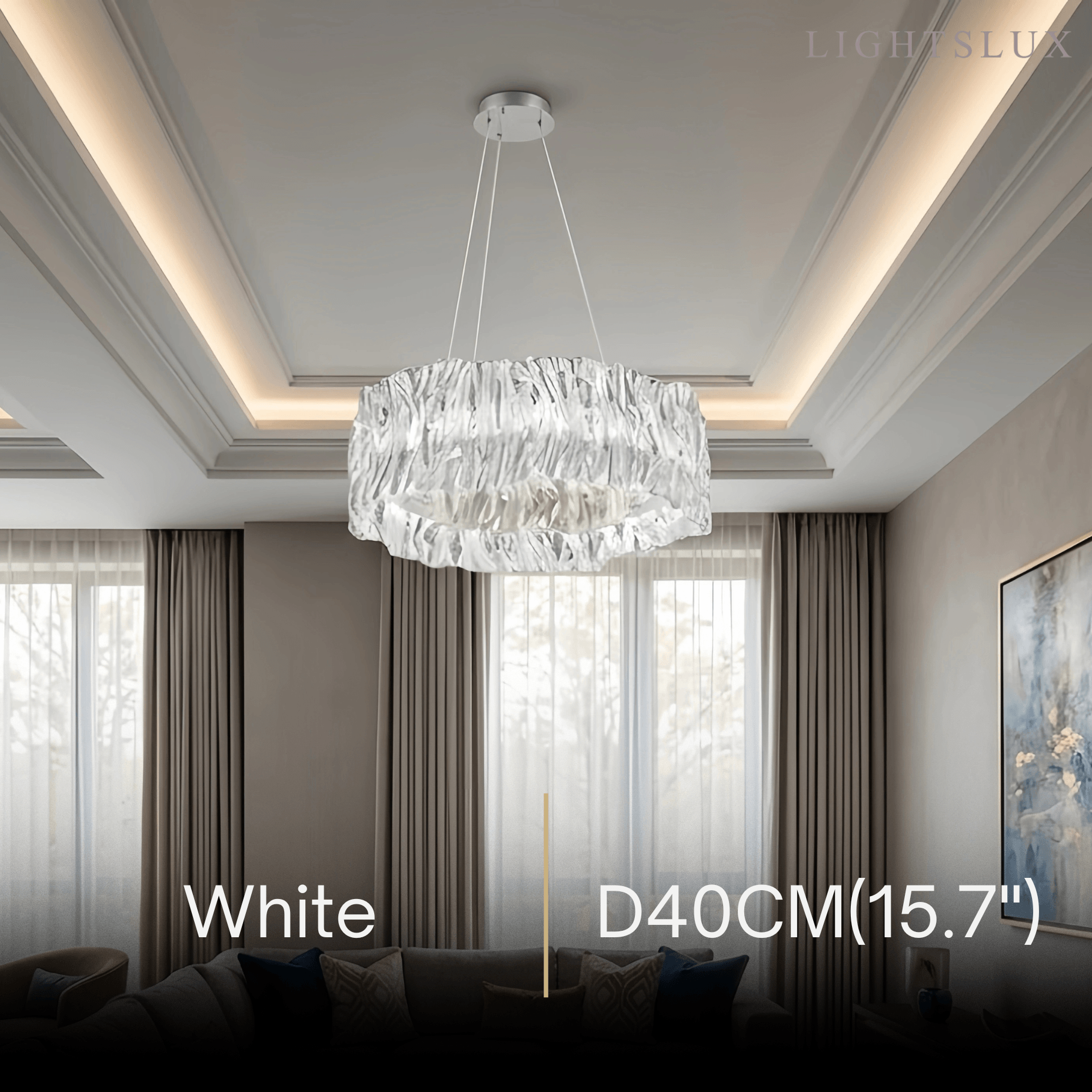 Designer Luxury Pleated Pendant Light – White/Gold/Chrome Acrylic for Living Room - Flindria