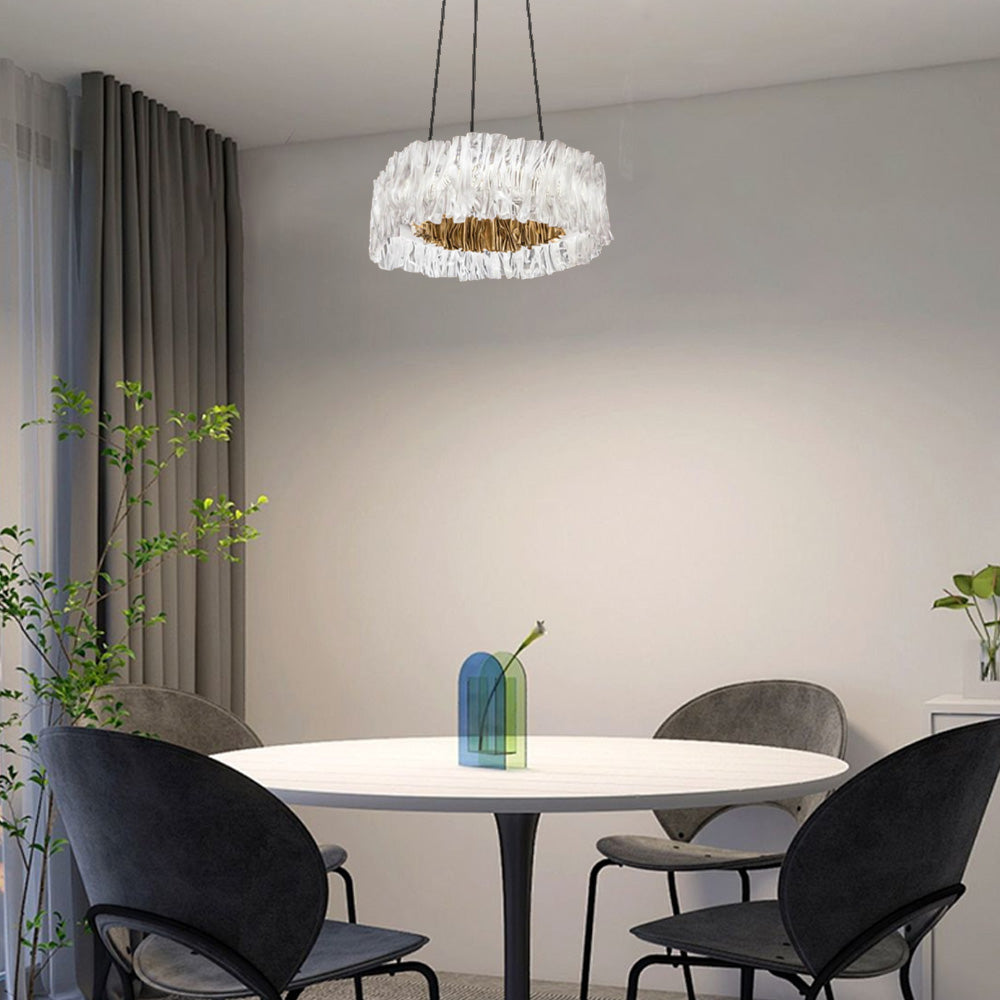 Designer Luxury Pleated Pendant Light – White/Gold/Chrome Acrylic for Living Room - Flindria