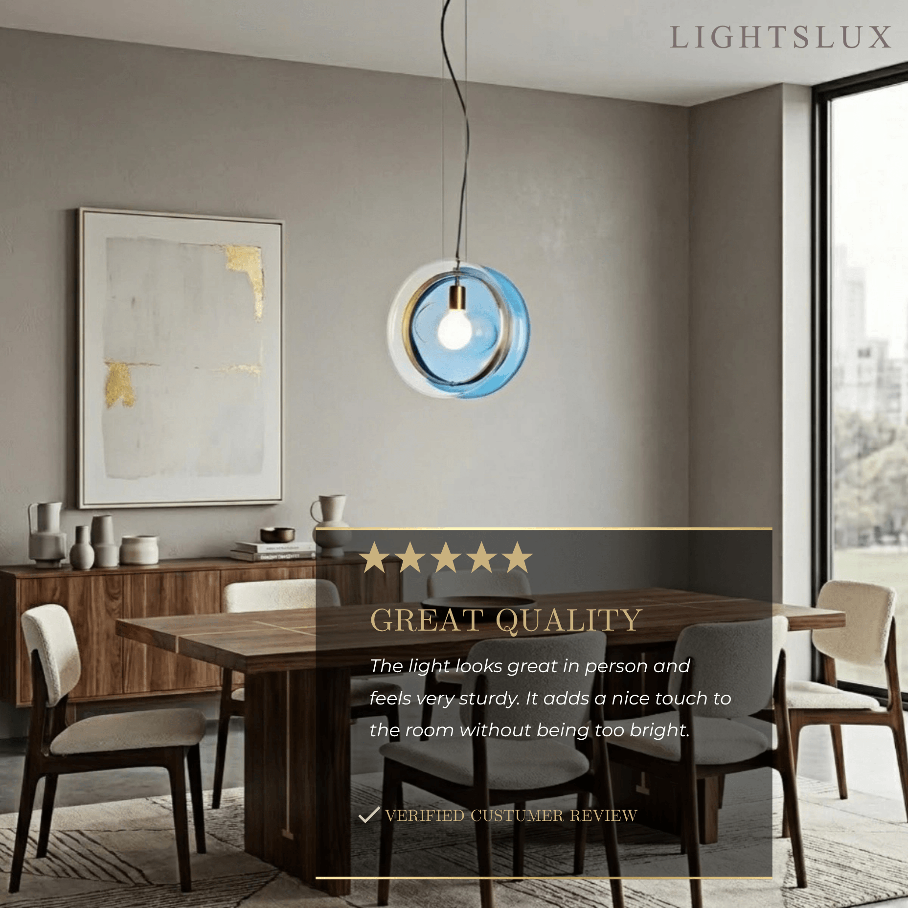 Designer Round Pendant Light – Blue/Pink/Clear Glass & Metal for Living Room - Flindria