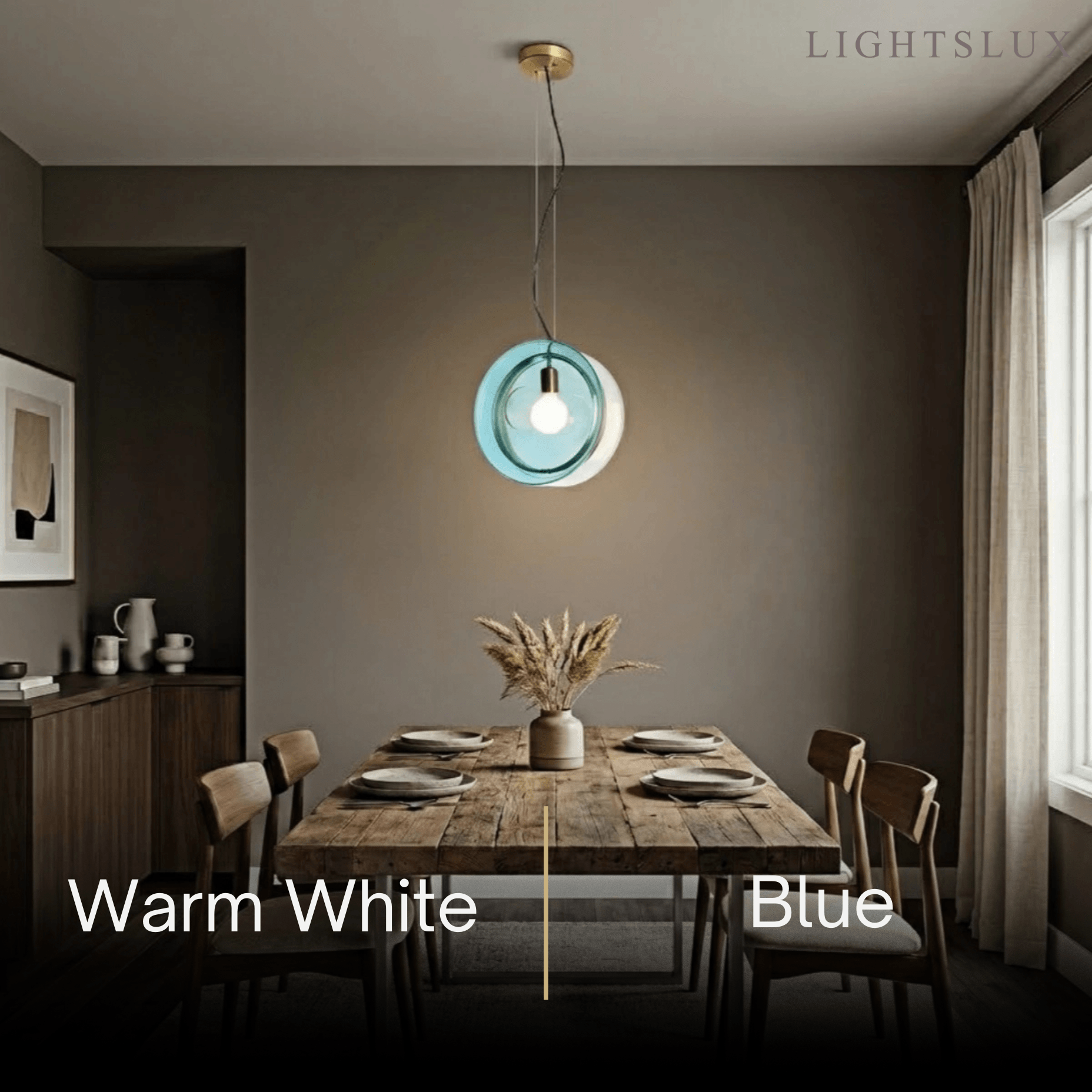 Designer Round Pendant Light – Blue/Pink/Clear Glass & Metal for Living Room - Flindria
