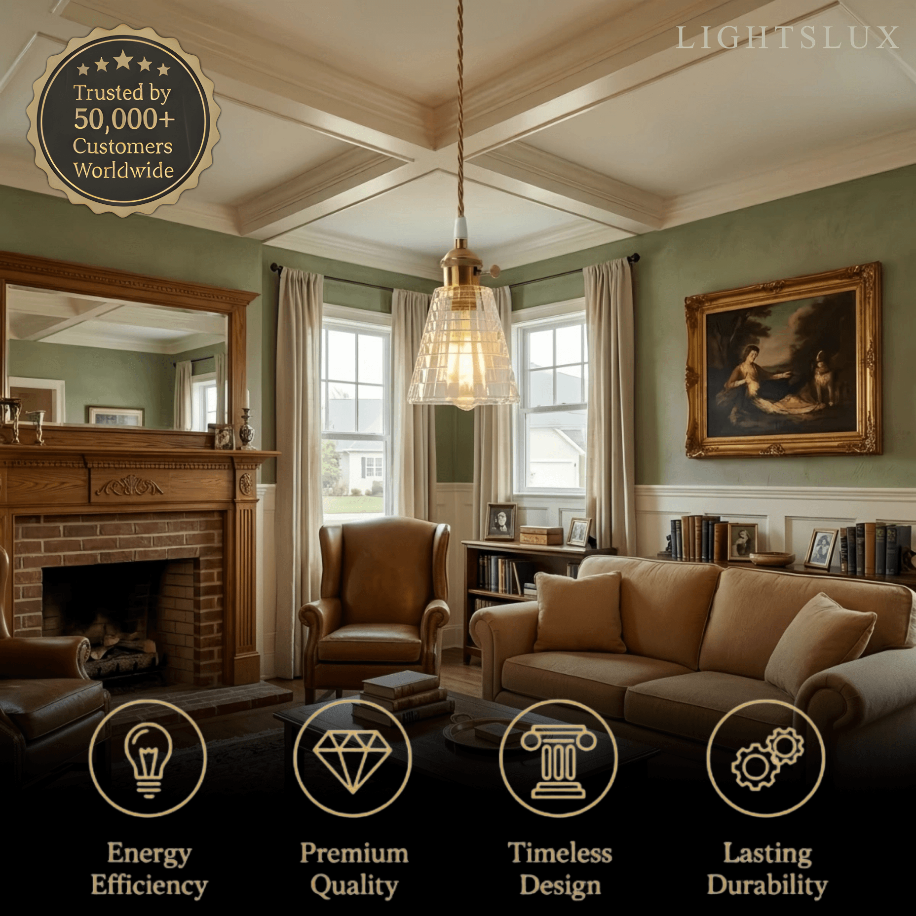 Art Deco Pendant Light – Clear Blown Glass with Brass Finish for Bedroom - Flindria