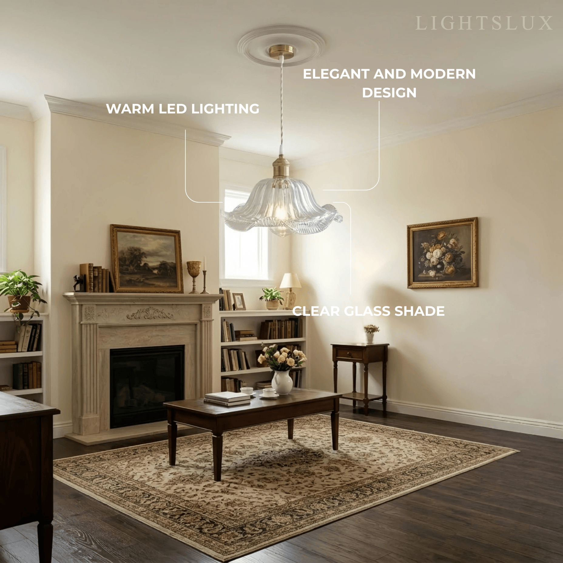 Art Deco Pendant Light – Clear Blown Glass with Brass Finish for Bedroom - Flindria