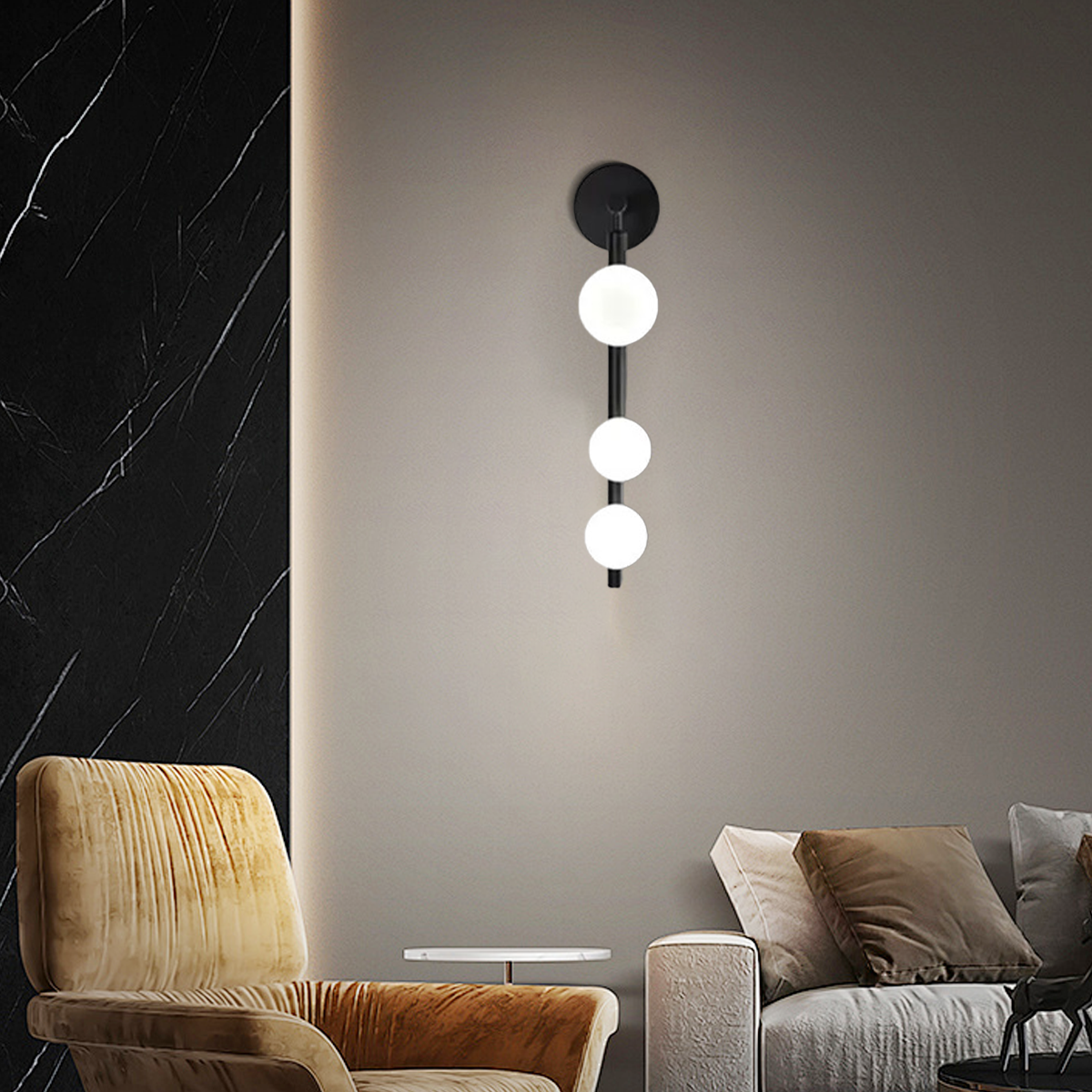 Modern Wall Light - Gold/Black Metal & Glass Globular Design for Living Room - Flindria