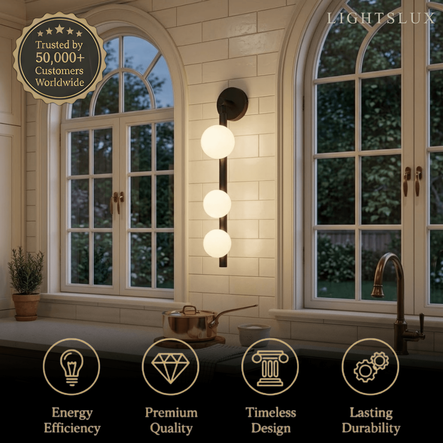 Modern Wall Light - Gold/Black Metal & Glass Globular Design for Living Room - Flindria