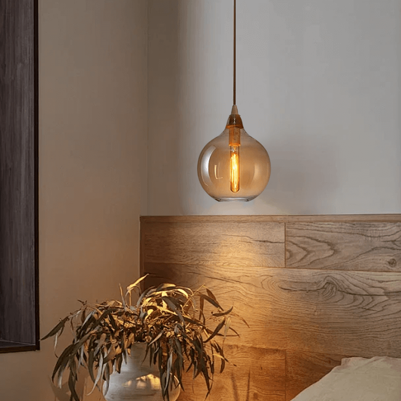 Nowoczesna szklana lampa wisząca — bursztynowa do jadalni - Flindria
