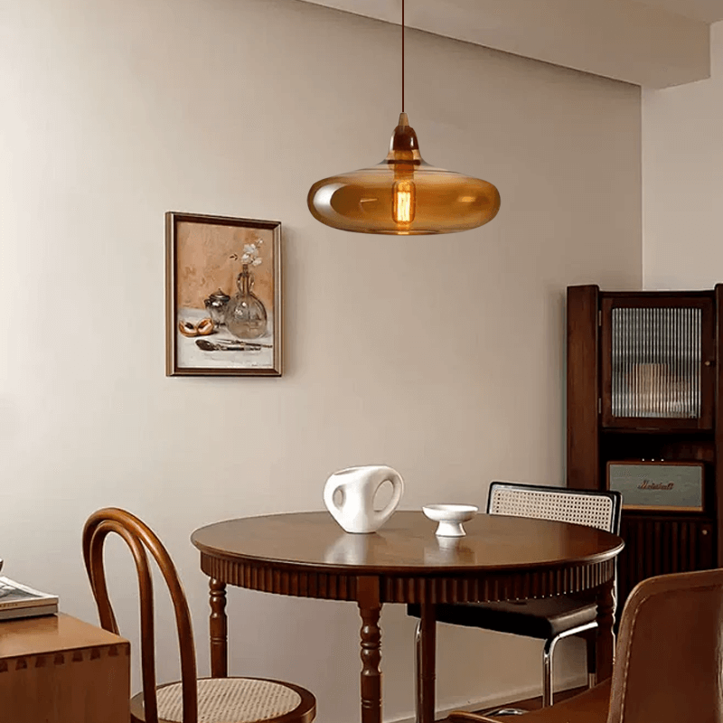 Nowoczesna szklana lampa wisząca — bursztynowa do jadalni - Flindria
