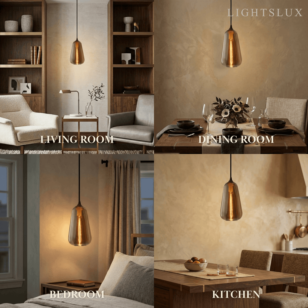Nowoczesna szklana lampa wisząca — bursztynowa do jadalni - Flindria