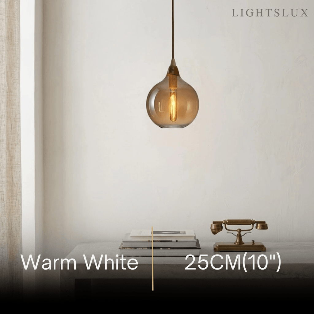 Nowoczesna szklana lampa wisząca — bursztynowa do jadalni - Flindria