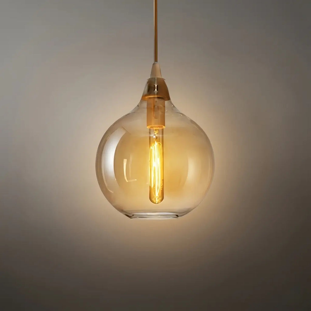 Nowoczesna szklana lampa wisząca — bursztynowa do jadalni - Flindria