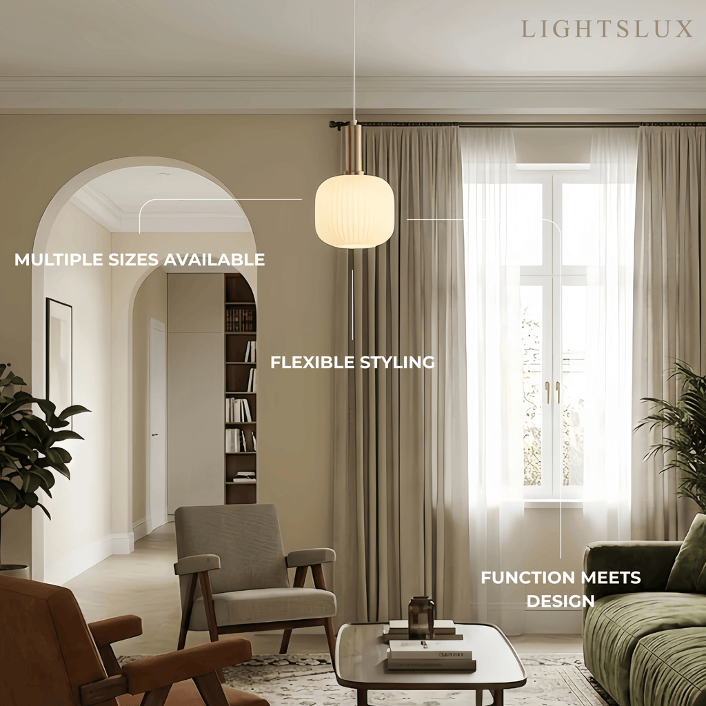 Nordic White Pendant Light - Metal & Glass Geometric Design for Living Room - Flindria