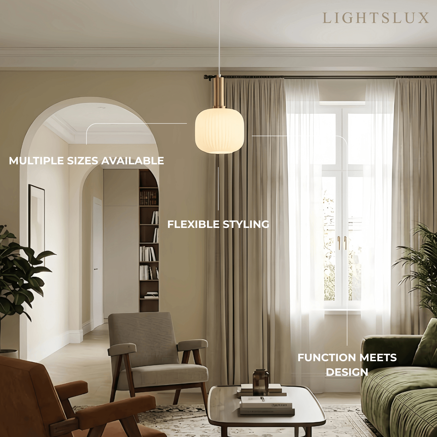 Nordic White Pendant Light - Metal & Glass Geometric Design for Living Room - Flindria