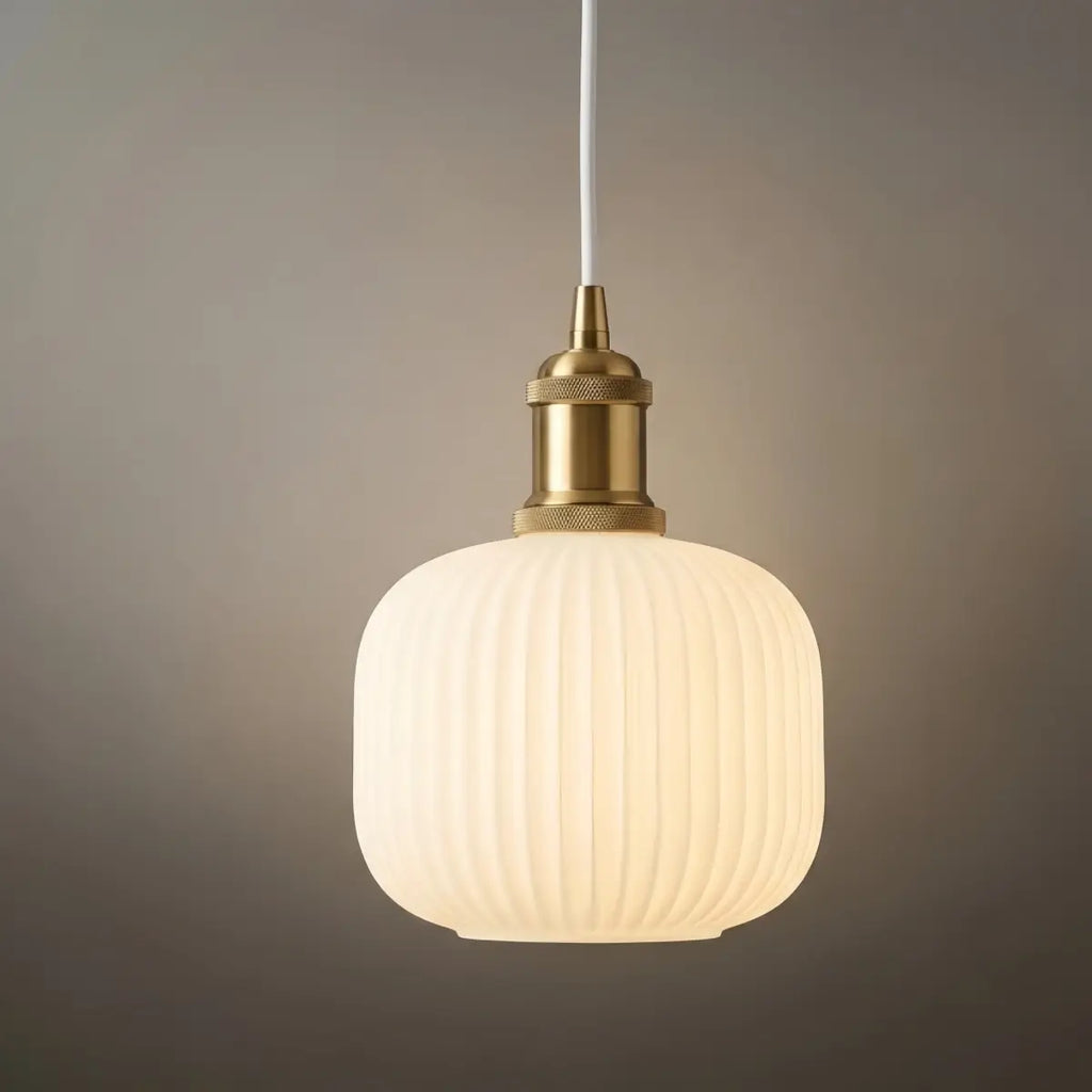 Nordic White Pendant Light - Metal & Glass Geometric Design for Living Room - Flindria