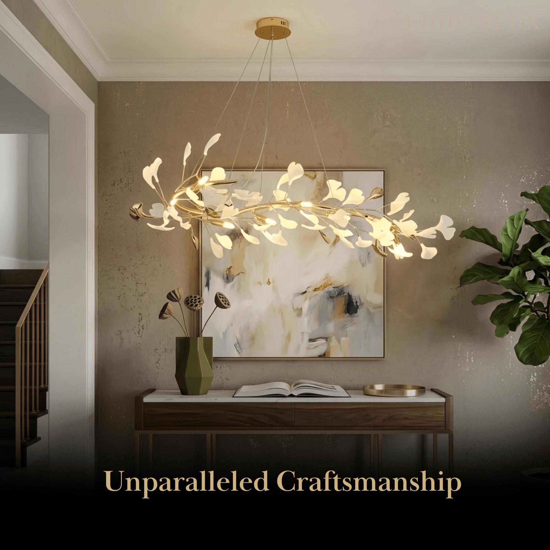 Art Deco Chandelier - Gold Ceramic/Metal for Living Room - Flindria