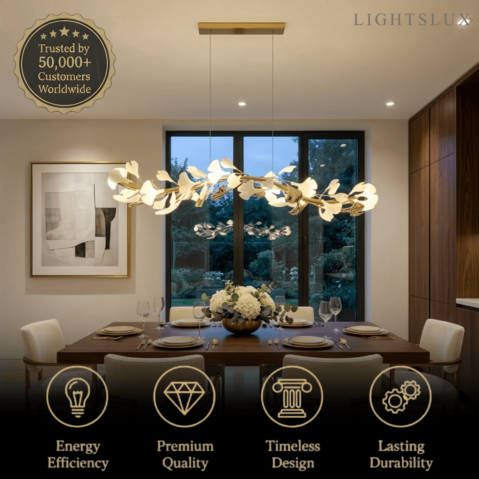 Art Deco Chandelier - Gold Ceramic/Metal for Living Room - Flindria