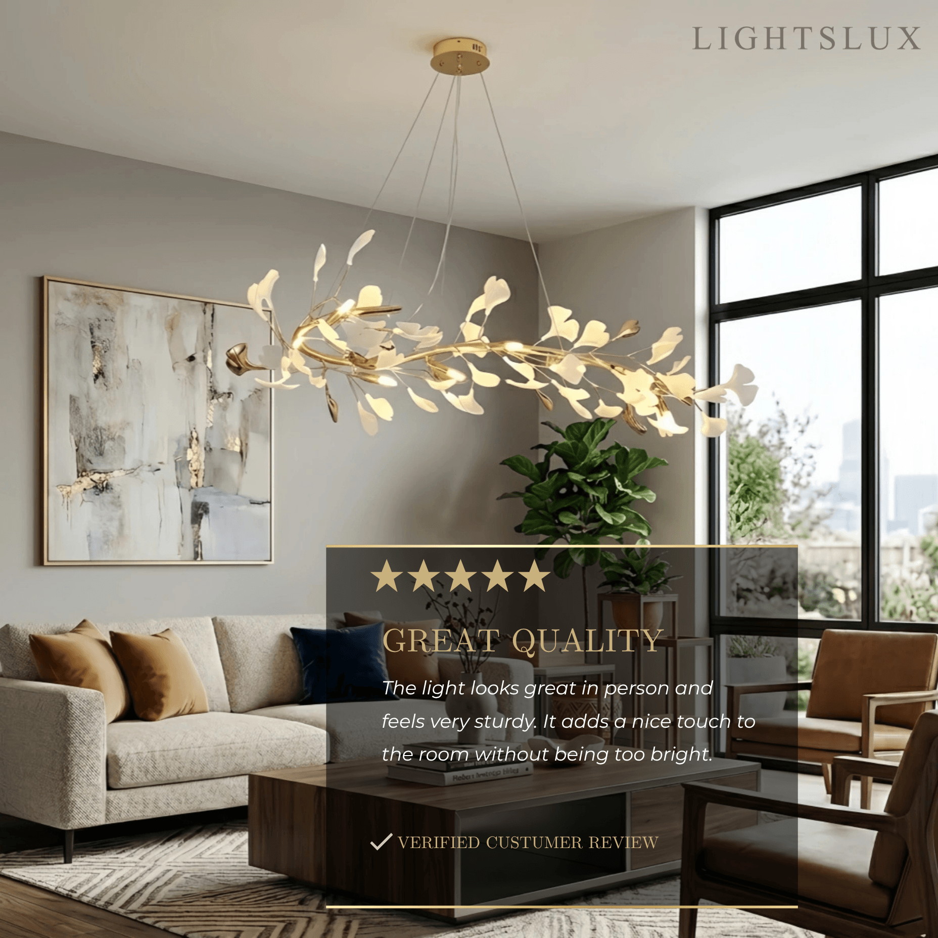 Art Deco Chandelier - Gold Ceramic/Metal for Living Room - Flindria