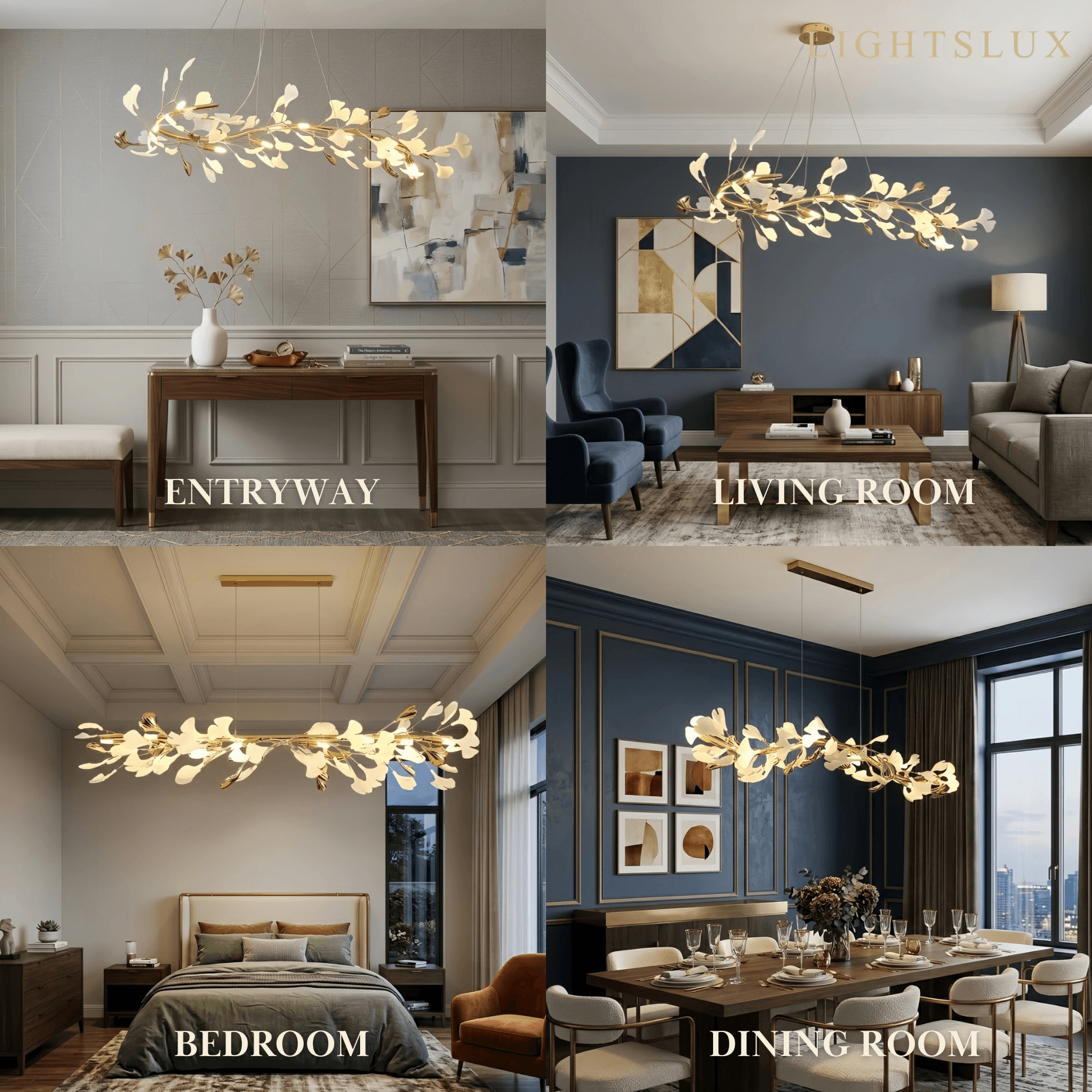 Art Deco Chandelier - Gold Ceramic/Metal for Living Room - Flindria