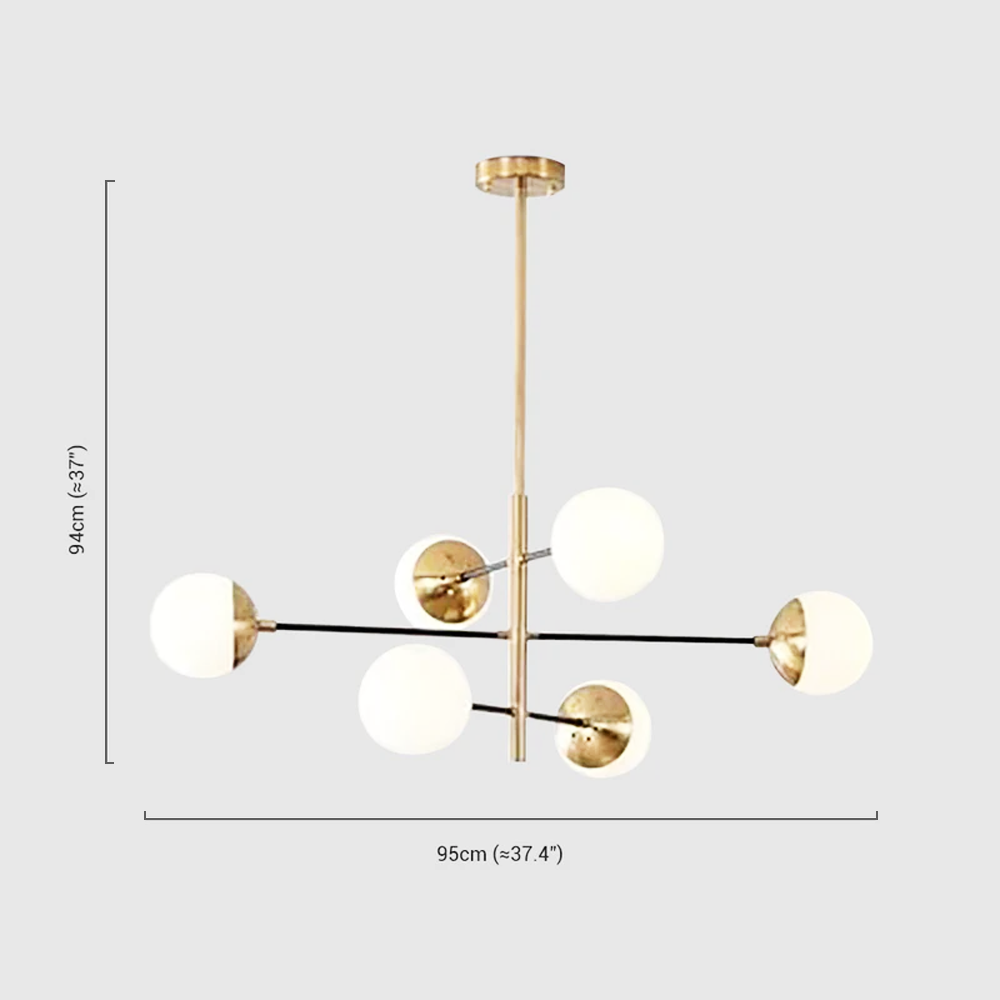 Nordic Gold Chandelier – Multi Globe Metal/Glass Light for Dining Room/Bedroom - Flindria