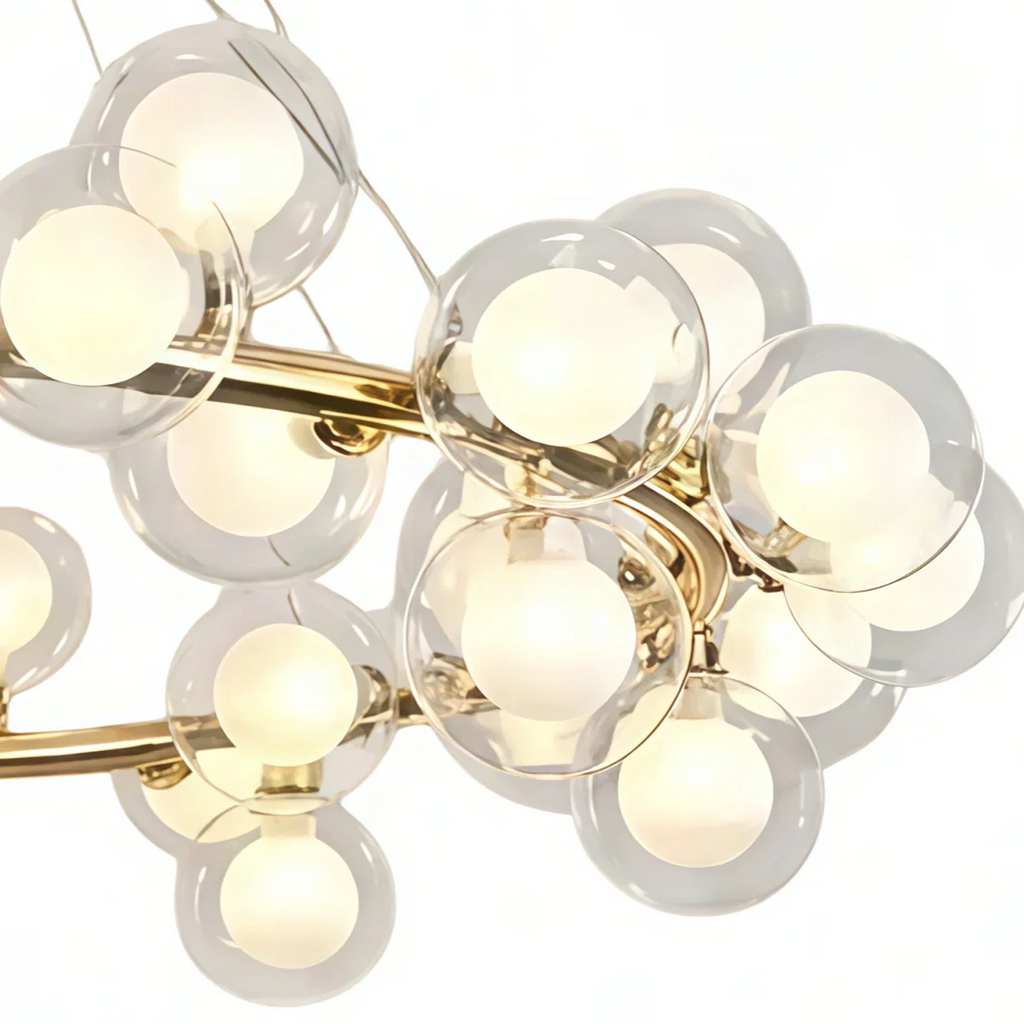 Modern Gold Chandelier - Metal Ring & Glass Bubble Design for Living Room - Flindria