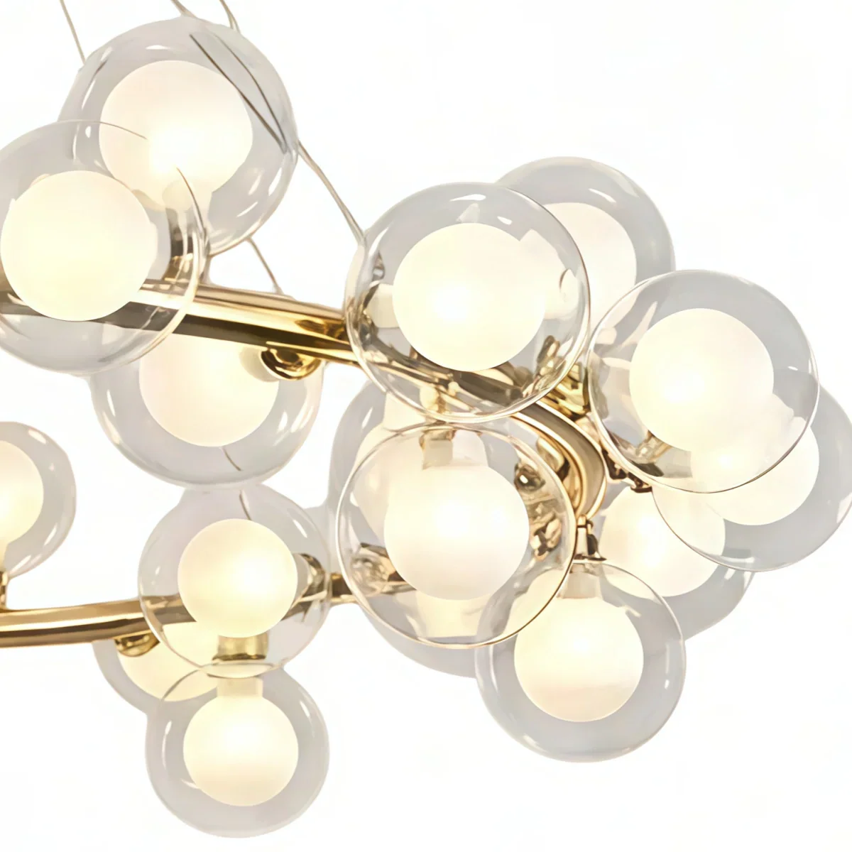 Modern Gold Chandelier - Metal Ring & Glass Bubble Design for Living Room - Flindria