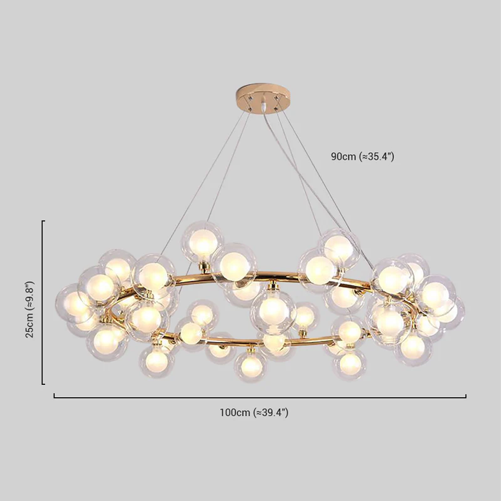 Modern Gold Chandelier - Metal Ring & Glass Bubble Design for Living Room - Flindria