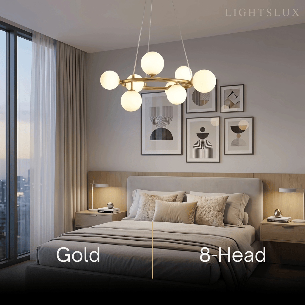 Art Deco Gold Chandelier - Metal Frame with Bubble Design for Living Room - Flindria