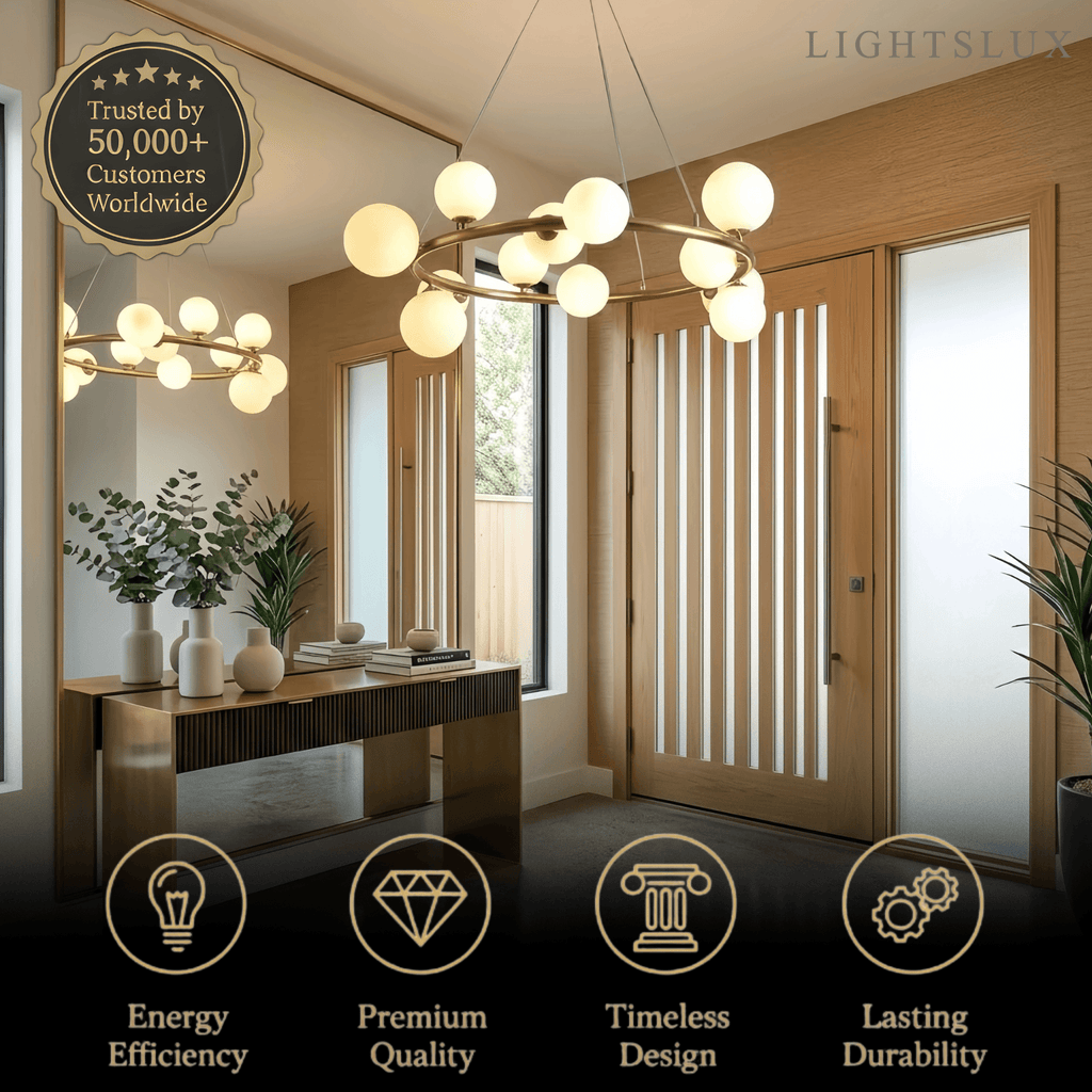 Art Deco Gold Chandelier - Metal Frame with Bubble Design for Living Room - Flindria