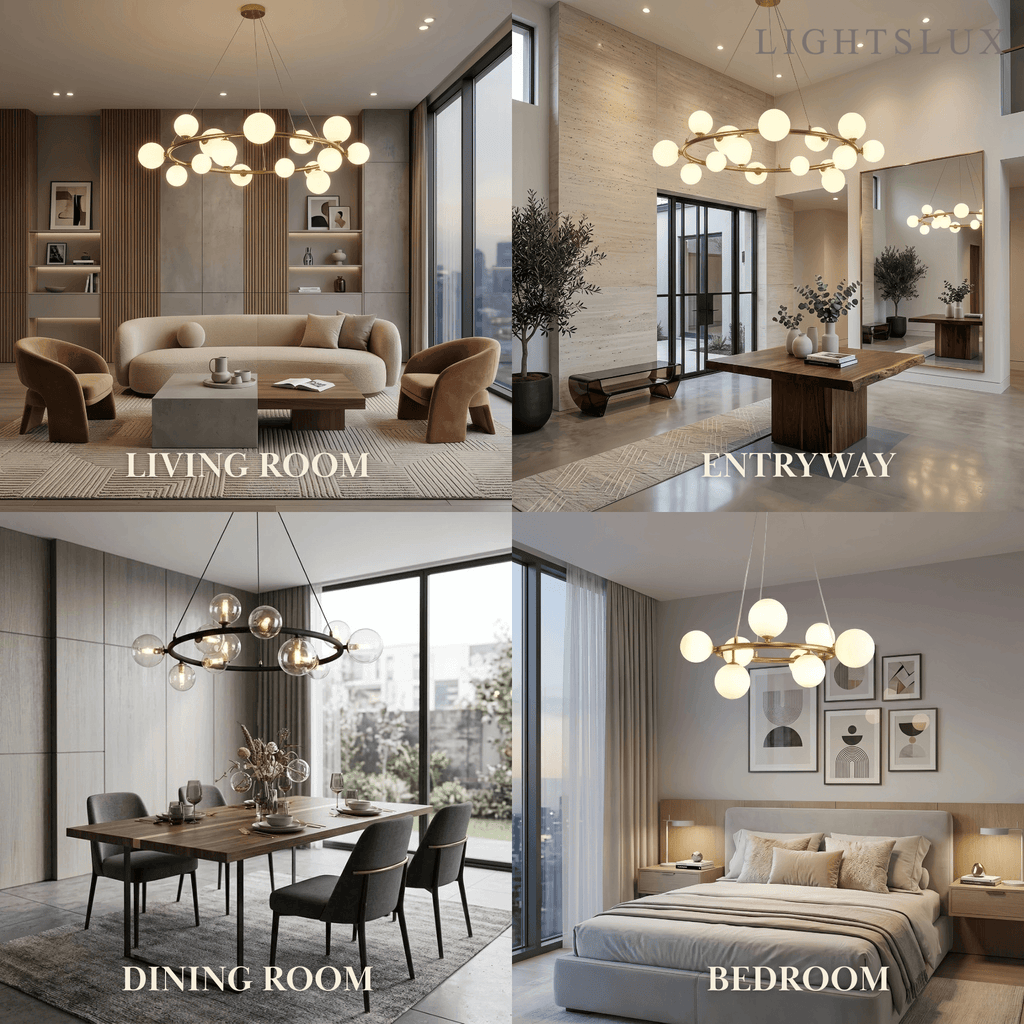 Art Deco Gold Chandelier - Metal Frame with Bubble Design for Living Room - Flindria