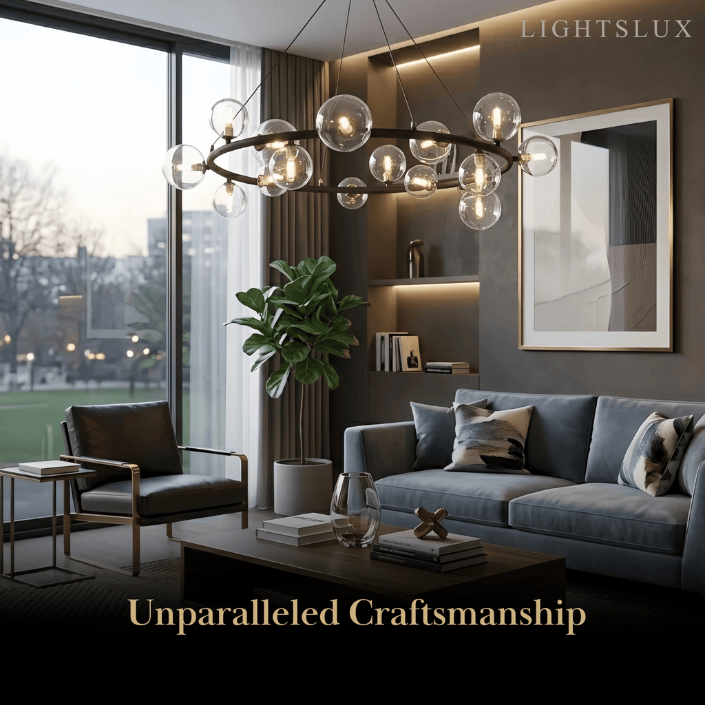 Art Deco Gold Chandelier - Metal Frame with Bubble Design for Living Room - Flindria