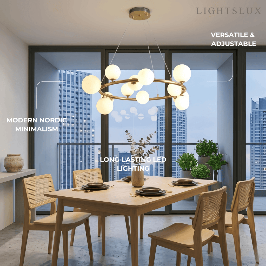 Art Deco Gold Chandelier - Metal Frame with Bubble Design for Living Room - Flindria