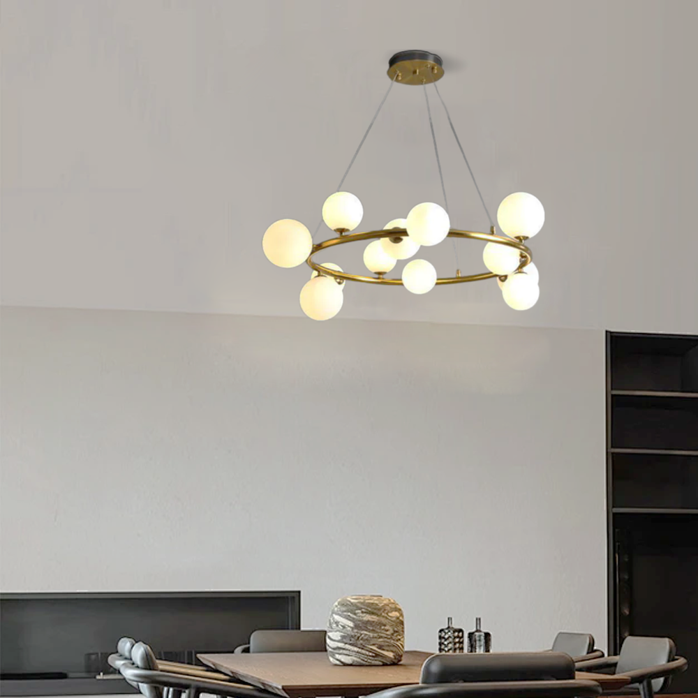 Art Deco Gold Chandelier - Metal Frame with Bubble Design for Living Room - Flindria