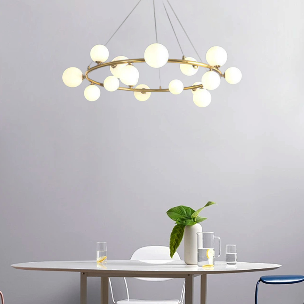 Art Deco Gold Chandelier - Metal Frame with Bubble Design for Living Room - Flindria