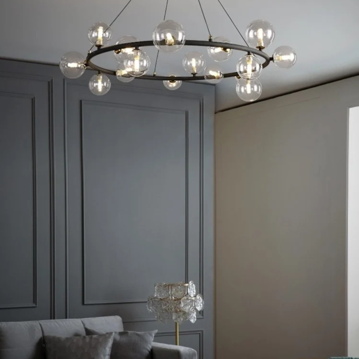 Art Deco Gold Chandelier - Metal Frame with Bubble Design for Living Room - Flindria