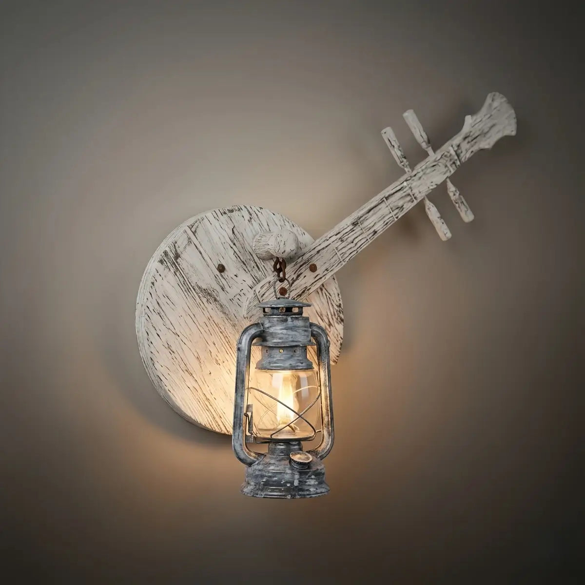 Vintage lykta vägglampa — svart metall och trä för vardagsrum - Flindria