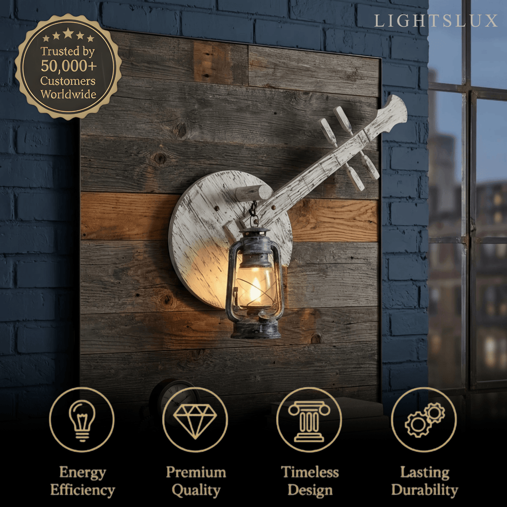 Vintage Lantern Wall Lamp — Black Metal & Wood Living Room - Flindria