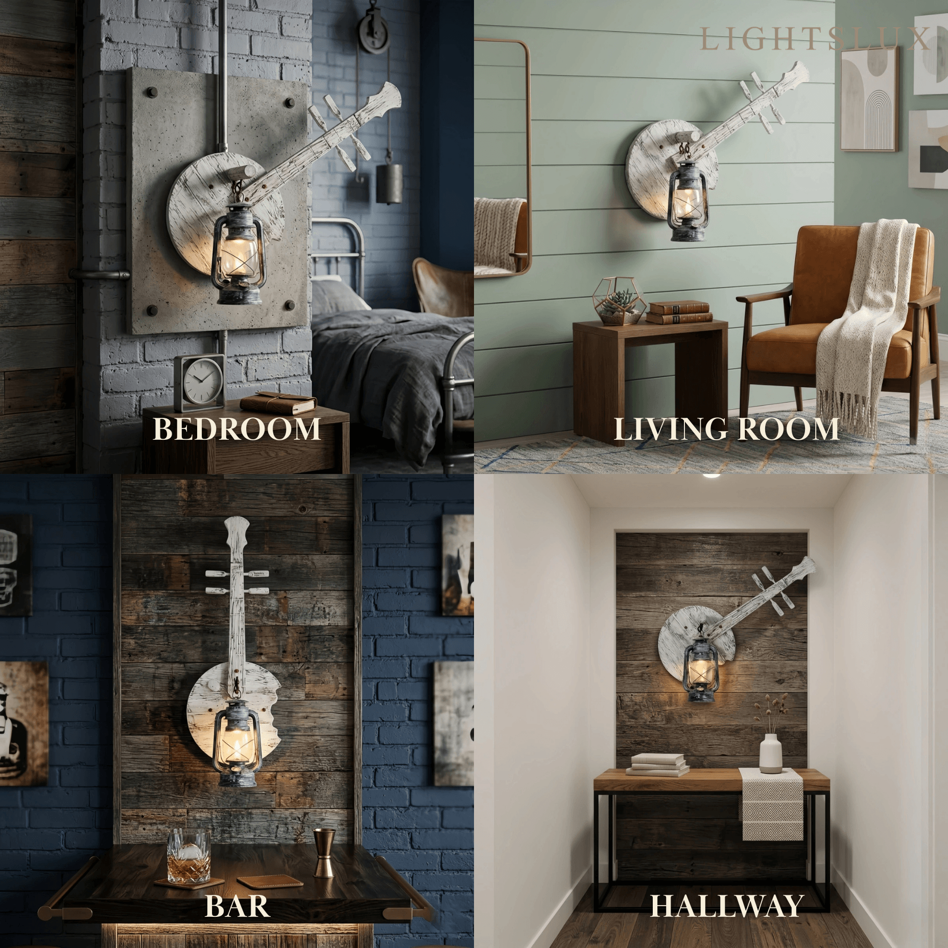 Vintage Lantern Wall Lamp — Black Metal & Wood Living Room - Flindria