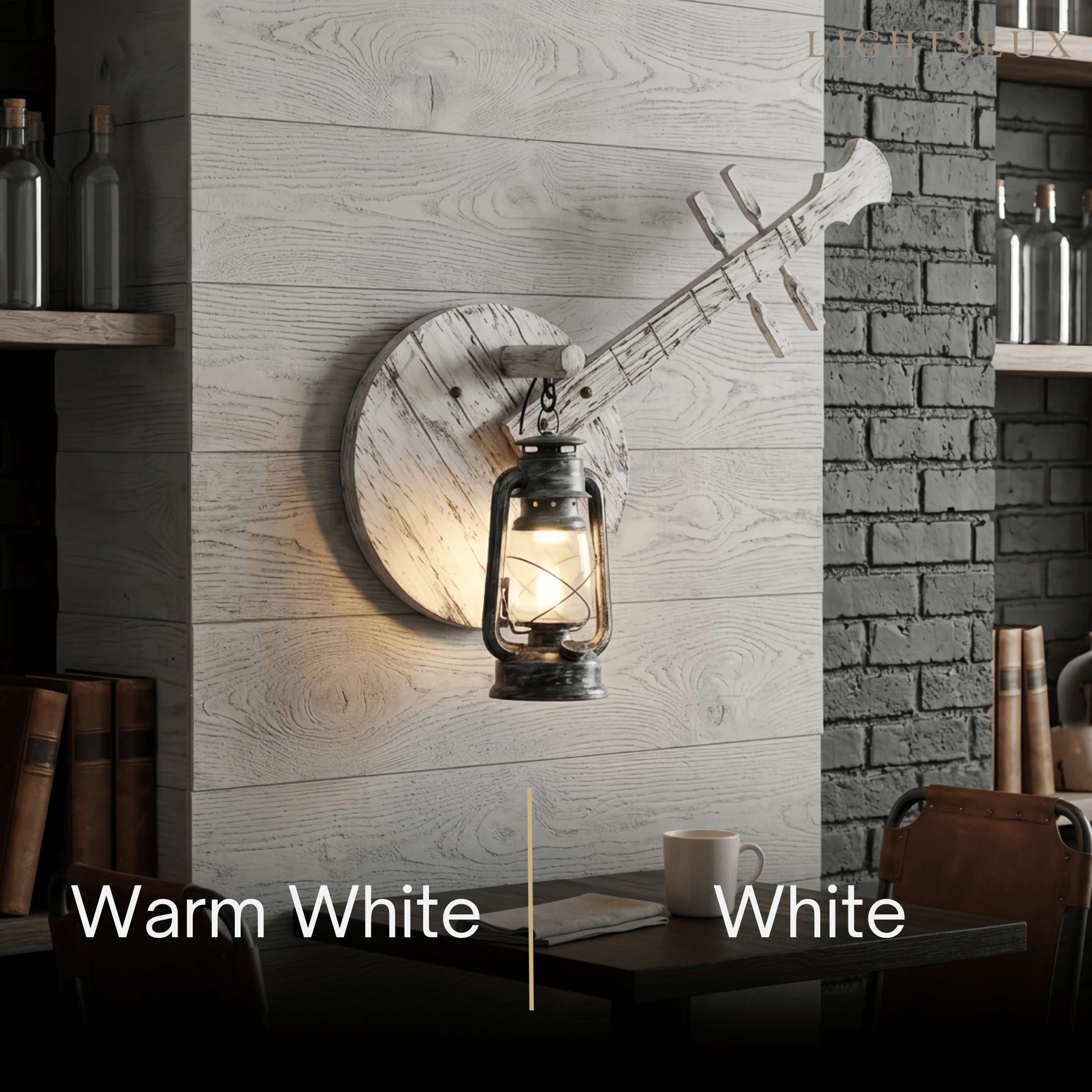 Vintage Lantern Wall Lamp — Black Metal & Wood Living Room - Flindria