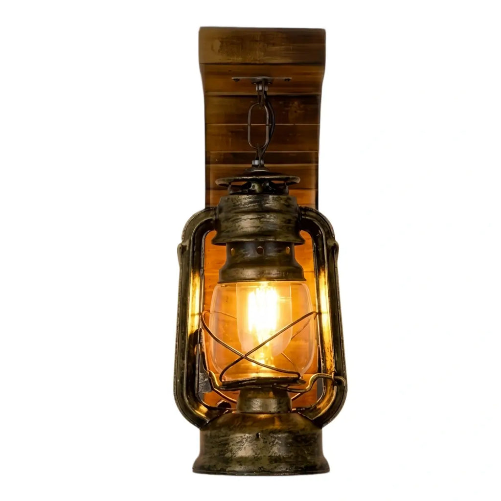 Vintage Wood/Metal Wall Sconce - Burlywood Lantern for Bedroom - Flindria
